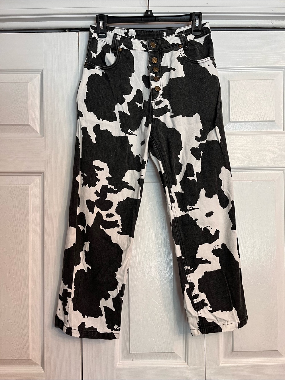 Cider Black & White Cow-Print High-Waist Jeans